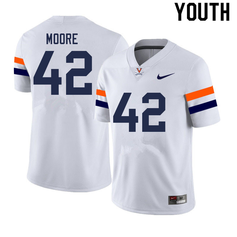 Youth #42 DaJuan Moore Virginia Cavaliers College Football Jerseys Sale-White - Click Image to Close